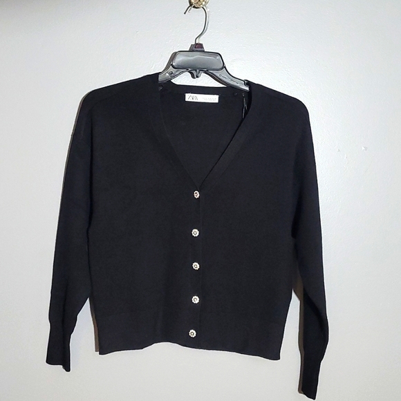 Zara Sweaters - Zara womens black sweater, with rhinestone buttons.  Size M
